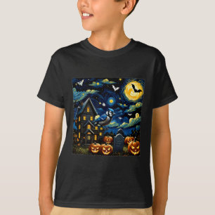Spooky Halloween Blue Jay Starry Night T-Shirt