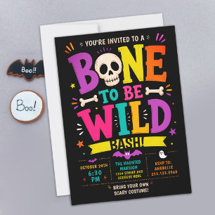Spooky Halloween Bone Skeleton Colourful Wild Bash Invitation