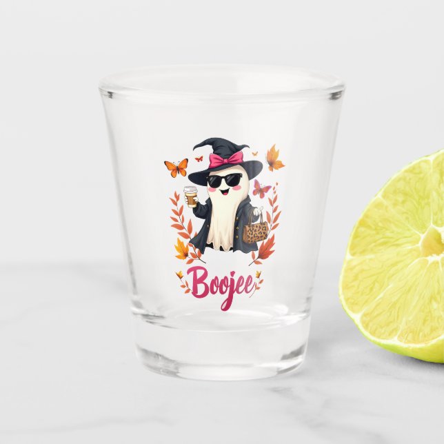 Spooky Halloween Boojee Sassy Classy Ghost  Shot Glass (Front)