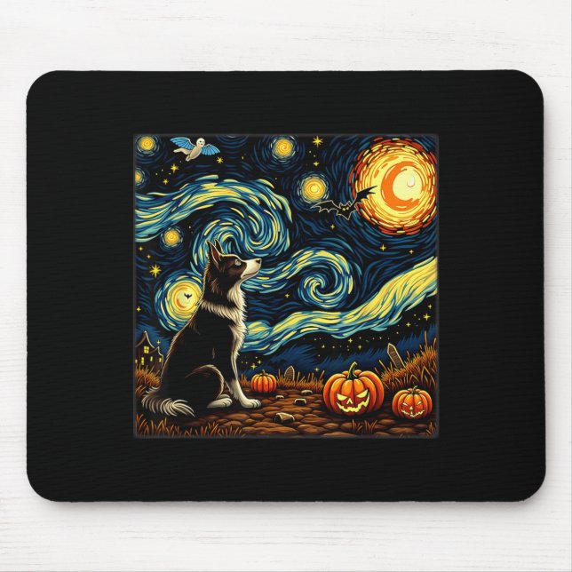 Spooky Halloween Border Collie Dog Starry Night Mouse Mat (Front)