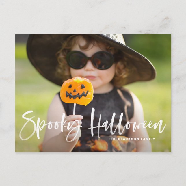 Spooky Halloween Brush Lettering Photo Halloween Postcard (Front)