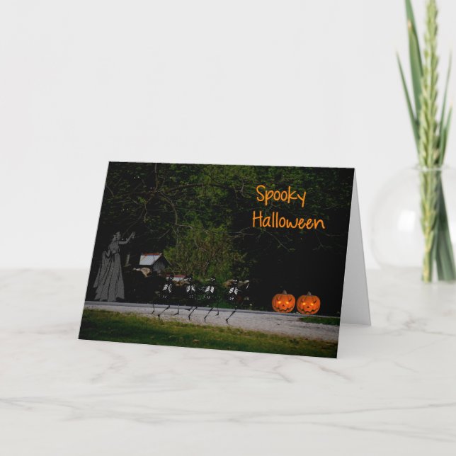 Spooky Halloween Card with Dancing Skeletons (Front)