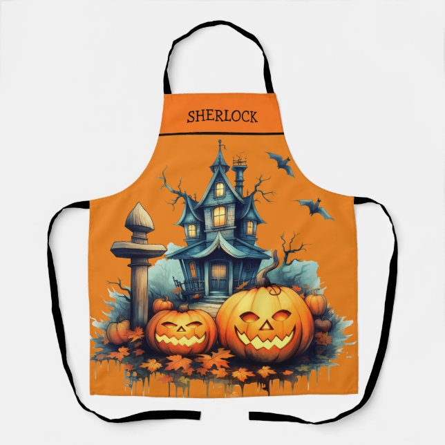 Spooky Halloween Castle All-Over Print Apron (Front)