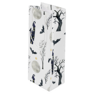 SPOOKY HALLOWEEN CASTLES MOONS BATS TREES WINE GIFT BAG