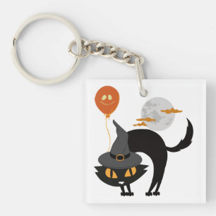 Spooky Halloween Cat Key Ring