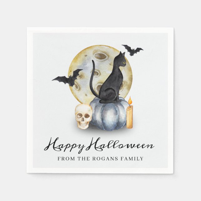 Spooky Halloween Cat Pumpkin Napkin (Front)