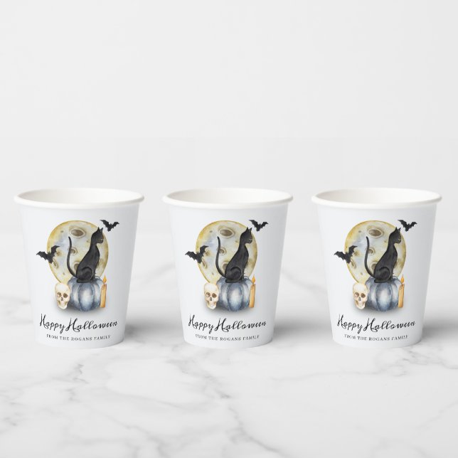 Spooky Halloween Cat Pumpkin Paper Cups (Multi)