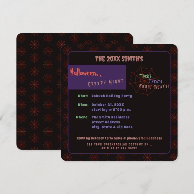 Spooky Halloween Cobweb Black Party Invitation (Front/Back)