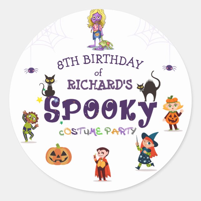 Spooky Halloween Costume Kids Birthday Party Classic Round Sticker (Front)