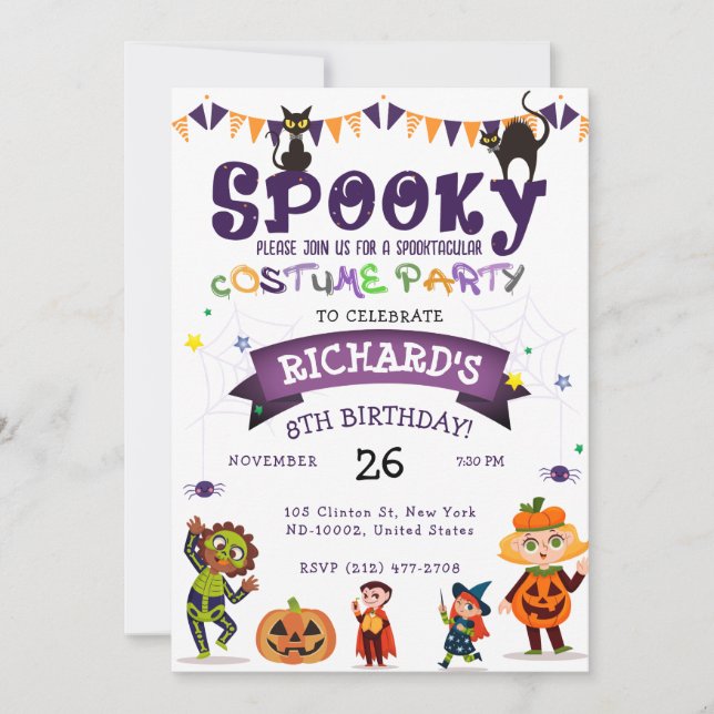 Spooky Halloween Costume Kids Birthday Party Invitation (Front)