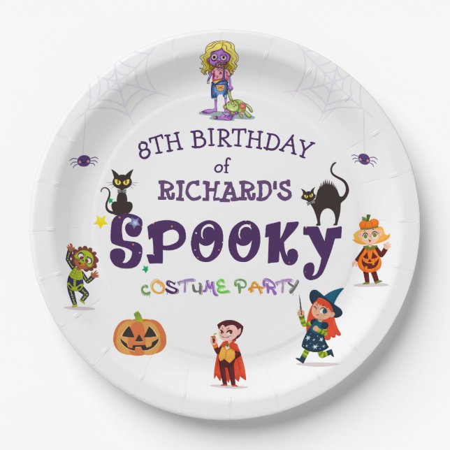 Spooky Halloween Costume Kids Birthday Party Paper Plate (Front)