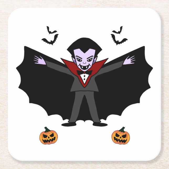 Spooky Halloween Costume Party Dracula Vampire Square Paper Coaster (Front)