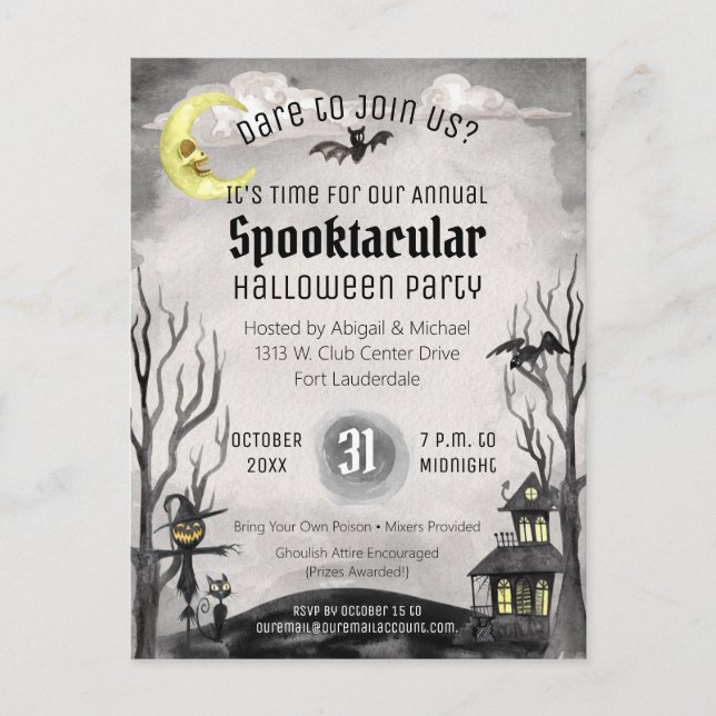 Spooky Halloween Costume Spooktacular Black White Postcard (Front)
