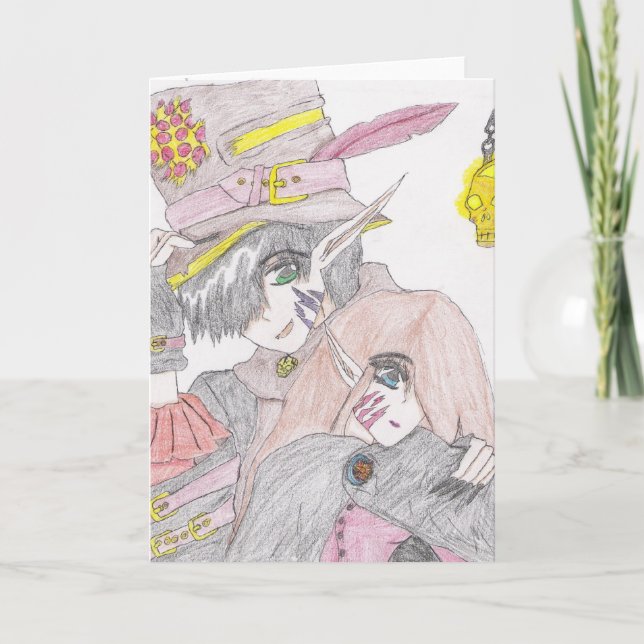 Spooky Halloween Couple Coloured Pencil Drawing Card (Front)