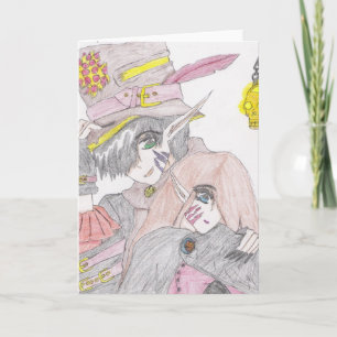 Spooky Halloween Couple Coloured Pencil Drawing Card