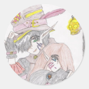 Spooky Halloween Couple Drawing Classic Round Sticker