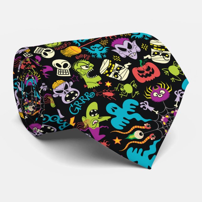 Spooky Halloween creatures in cool pattern design Tie (Rolled)