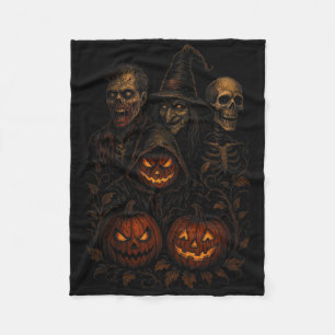 Spooky Halloween Creepy Pumpkin Scary Witch Zombie Fleece Blanket
