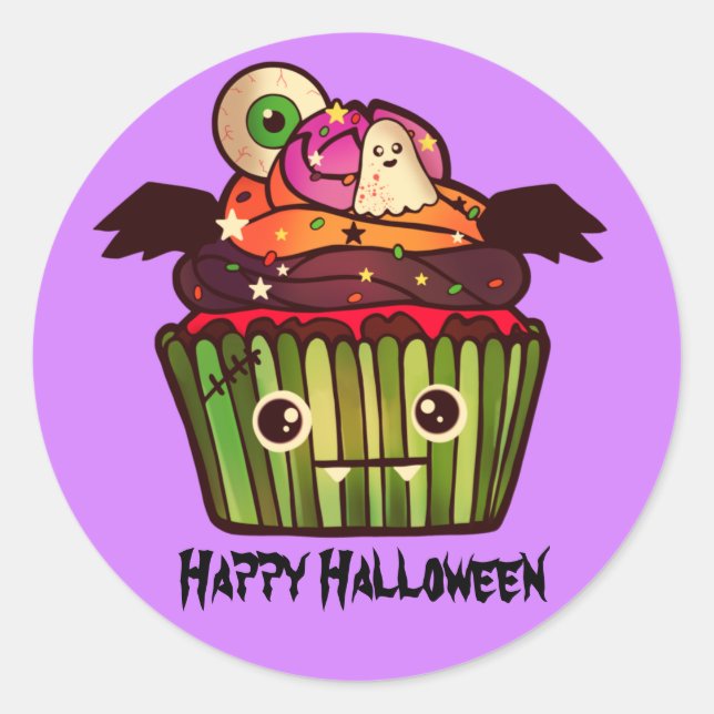 Spooky Halloween Cupcake   Classic Round Sticker (Front)