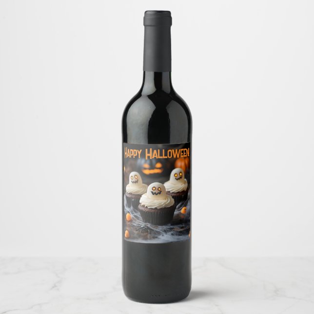 Spooky Halloween cupcakes Design Wine Label (Front)