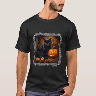 Spooky Halloween Cute Black Cat And Jack O Lantern T-Shirt