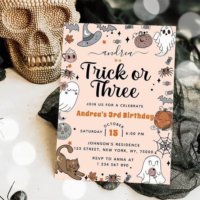  Spooky Halloween Cute Ghost 3rd Birthday Party Invitation (Creator Uploaded)