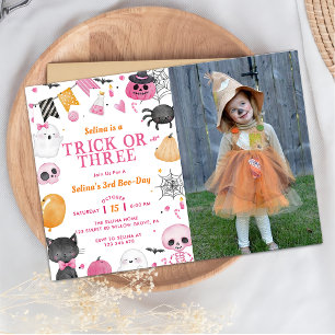 Spooky Halloween Cute Ghost 3rd Birthday Photo Invitation