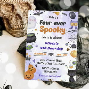 Spooky Halloween Cute Ghost 4th Birthday Party Invitation
