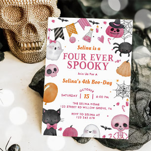 Spooky Halloween Cute Ghost 4th Birthday Party Invitation