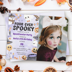 Spooky Halloween Cute Ghost 4th Birthday Photo Invitation