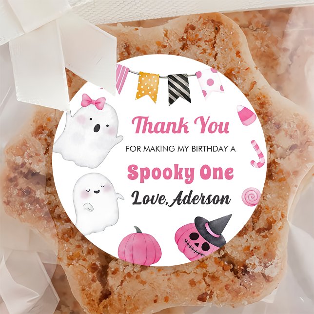  Spooky Halloween Cute Ghost Birthday Party  Classic Round Sticker (Creator Uploaded)