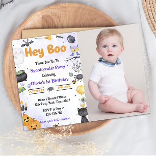 Spooky Halloween Cute Ghost Birthday Party Photo Invitation