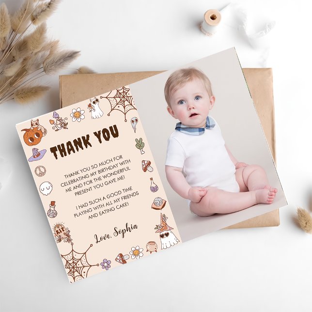 Spooky Halloween Cute Ghost Photo Thank You Card (Creator Uploaded)