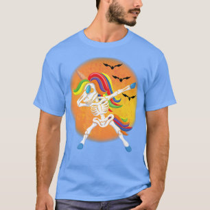 Spooky Halloween Dabbing Unicorn Skeleton Girl Wom T-Shirt