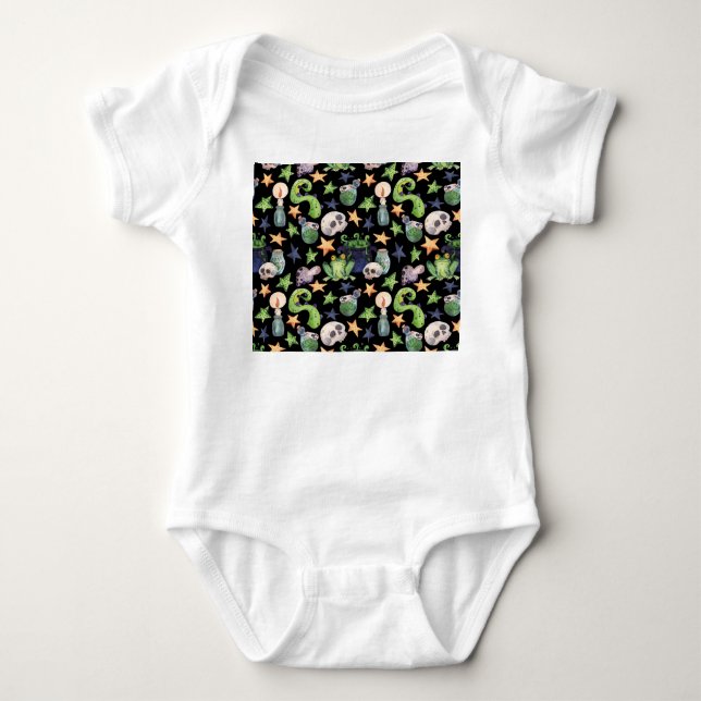 Spooky Halloween: Dark Hand-Drawn Pattern. Baby Bodysuit (Front)