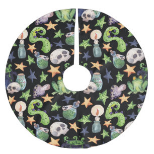 Spooky Halloween: Dark Hand-Drawn Pattern. Brushed Polyester Tree Skirt