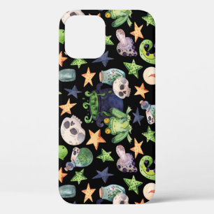 Spooky Halloween: Dark Hand-Drawn Pattern. iPhone 12 Case
