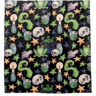 Spooky Halloween: Dark Hand-Drawn Pattern. Shower Curtain