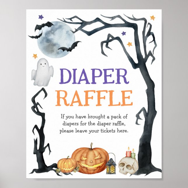Spooky Halloween Diaper Raffle Sign Watercolor (Front)