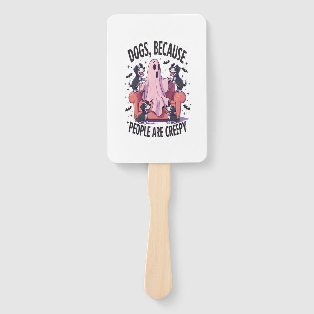 Spooky Halloween Dog Spooky Ghost (2) Hand Fan (Front)