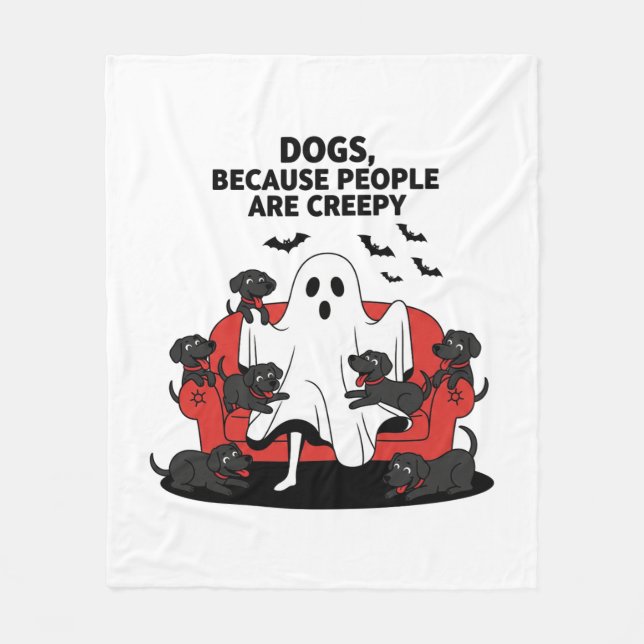 Spooky Halloween Dog Spooky Ghost Fleece Blanket (Front)