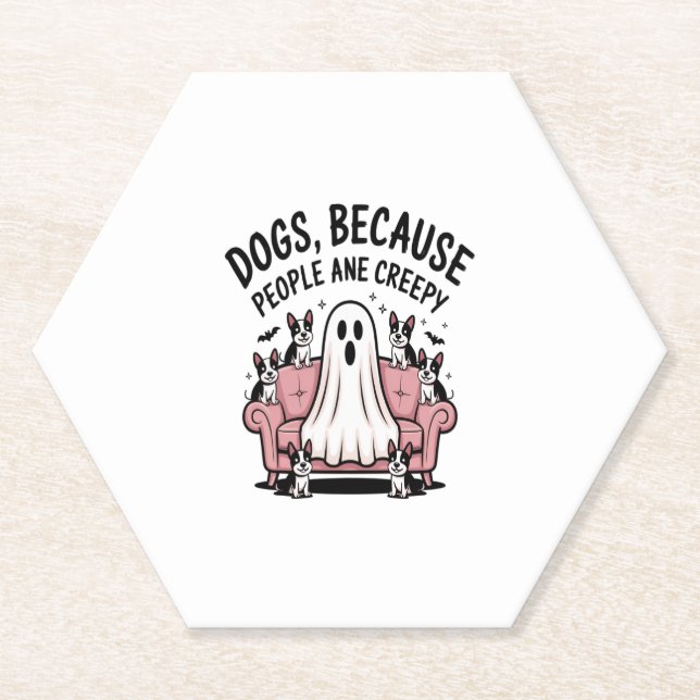 Spooky Halloween Dog Spooky Ghost Paper Coaster (Front)