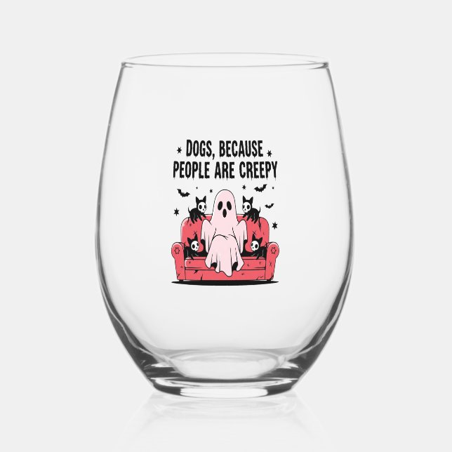 Spooky Halloween Dog Spooky Ghost Png 2 Stemless Wine Glass (Front)