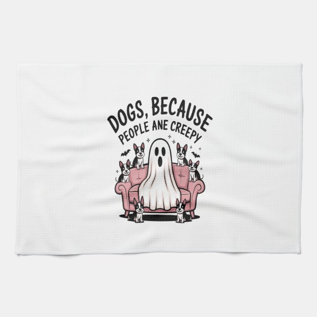 Spooky Halloween Dog Spooky Ghost Tea Towel (Horizontal)