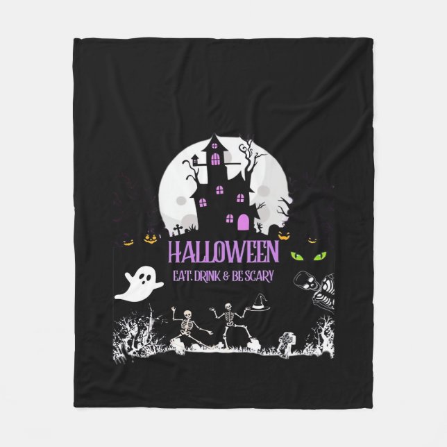 Spooky Halloween Eat Drink And Be Scary Classic Fleece Blanket (Front)