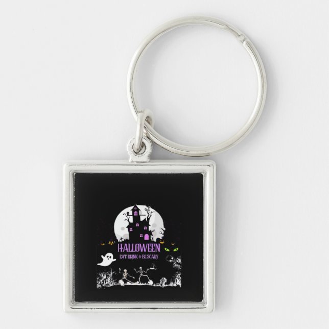 Spooky Halloween Eat Drink And Be Scary Classic Key Ring (Front)
