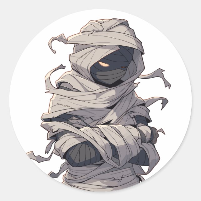 Spooky Halloween Egyptian Mummy Arms Crossed Classic Round Sticker (Front)