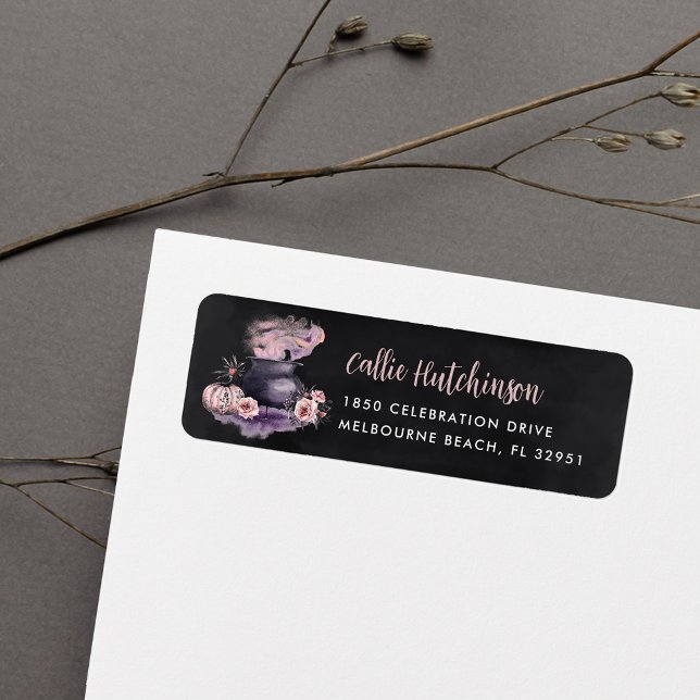 Spooky Halloween Floral Cauldron Return Address (Creator Uploaded)