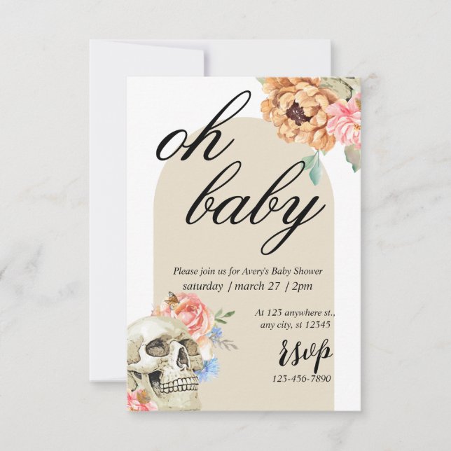Spooky Halloween Floral Skull Baby Shower Invitation (Front)