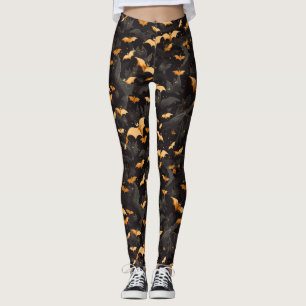 Spooky Halloween Flying Bats Black Orange White Leggings